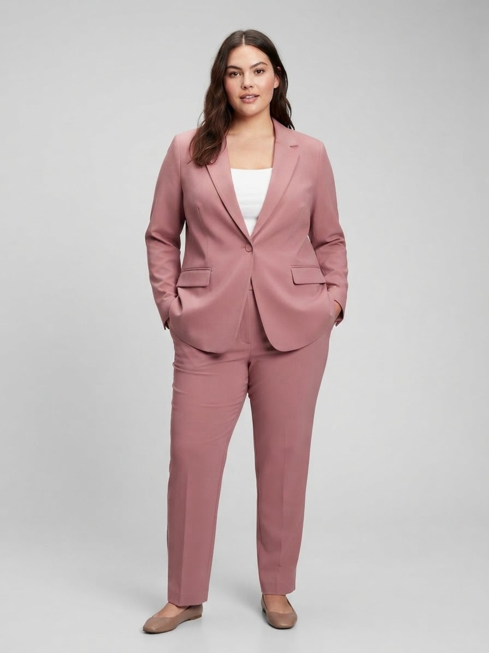 Tailored Dusty Rose Blazer & Straight-Leg Pants Suit